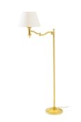 Liseuse, XXe s., en laiton, à bras ajustable, base circulaire, abat-jour en tissu beige, h. 147 cm