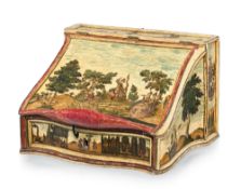 Coffret de voyage, Italie du Nord, XVIIIe s., en bois peint et laqué à décor en Arte Povera de paysa