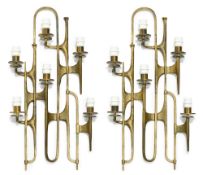 Paire d'appliques par Marcello Fantoni (1915-2011), circa 1960, en bronze doré, six feux, 89x44 cm e
