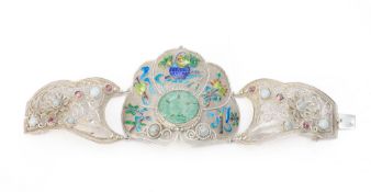Bracelet en argent filigrané, émail et pierres dures, Chine, moderne, décor d'objets précieux, fruit