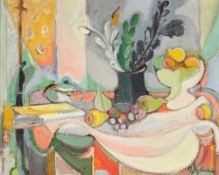 Maurice Grossman (c.1900-1976), Nature morte aux fruits et au bouquet, huile sur panneau, signée, 61