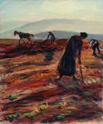 René Seyssaud (1867-1952), "Paysans à Villes-sur-Auzon", c.1910, huile sur toile, signée, 55x46 cm