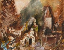 Charles Dufresne (1876-1938), "Le moulin ou Diane et Actéon", huile et encre sur toile, 31x39 cm