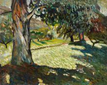 Alfred Lombard (1884-1973), Paysage au grand arbre, c. 1905, huile sur toile, signée et tamponnée "a