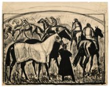 Georges Darel (1892-1943), Chevaux et cavaliers, 1922, fusain et encre sur papier, signé, contresign