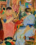 Ecole française du début du XXe s., Femmes dans un intérieur, huile sur carton monté sur panneau par