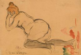 Kees van Dongen (1877-1968), "Nu allongé"_,_ fusain et aquarelle sur papier, signé, 16x23,8 cm Avi