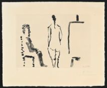 Pablo Picasso (1881-1973), "Peintre au repos avec modèle de dos", 1965, aquatinte et pointe sèche, s