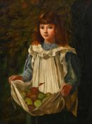 Ecole européenne du début XXe, Jeune fille aux pommes, huile sur toile, 84x61 cm