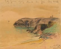 Gustave Loiseau (1865-1935), Etude de la Pointe du Jar, 1905, aquarelle et pierre noire sur papier,