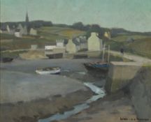 Henry Maurice Cahours (1889-1974), Port en Bretagne, huile sur toile, signée, contresignée au verso,