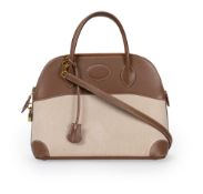 Hermès, sac Bolide 31 en toile H beige et cuir Gulliver Mocca, année 1998, tirette et clochettes ave