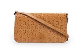 Céline, pochette à rabat vintage en cuir naturel pressé du motif C et le logo Céline, 11x21 cm