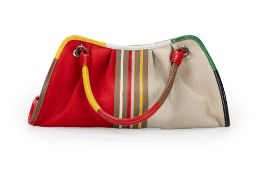 Bottega Veneta, sac Top Handle en toile rouge et beige, 16x32 cm