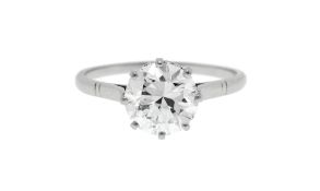 Solitaire platine serti d'un diamant taille ancienne (env. 1.80 ct), doigt 53-13