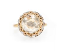 Elément partiellement XIXe s., or ajouré d'un décor feuillagé pavé foilback de diamants taille rose