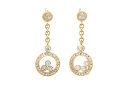Chopard, Happy Diamonds, paire de pendants d'oreilles or 750 sertis de diamants taille 8/8 et brilla