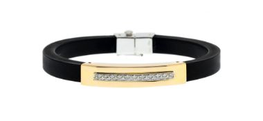 Bracelet caoutchouc et 2 ors 750 serti d'une ligne de diamants taille brillant, circ. 16.8 cm