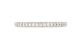 Bucherer, anneau rivière or gris 750 serti de diamants taille brillant, signé, doigt 58-18