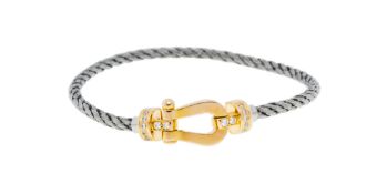 Fred, Force 10, centre de bracelet or rose 750 serti de diamants taille brillant avec ses deux cordo