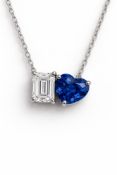 Collier Toi & Moi, collier en or blanc 750, pendentif avec un diamant naturel taille émeraude de 0,4