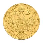 Empire d'Autriche, François-Joseph Ier (1848-1916), 1 ducat en or 1915 (refrappe), tranche striée, d