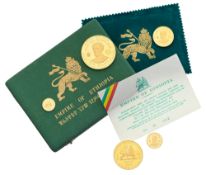 Empire d'Éthiopie, Coffret - série complète de cinq monnaies en or 900 (200 $, 100 $, 50 $, 20 $, 10