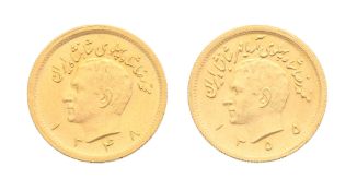 Royaume d'Iran, Mohammad Reza Shah (1941-1979), 2 pièces de 1 pahlavi en or, 1348 SH (1969-70) et 13