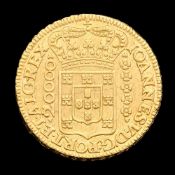 Brésil, João V (1724-1750), 20.000 reis en or, 1726, Minas Gerais, tranche feuillagée, diam. 3,8 cm,