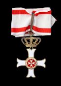 Ordre de Malte, Ordre du Mérite, fondé en 1920, croix de Commandeur en vermeil et émail, dans son co