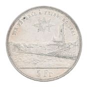 Tir Fédéral de Fribourg, 1881, écu de tir (5 francs) en argent, tranche cannelée, diam. 3,7 cm, 24,9