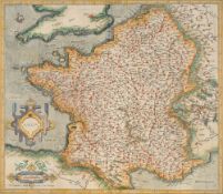 \[FRANCE\]. MERCATOR. Gallia. Tirage ancien. Carte gravée rehaussée à l'aquarelle, 36x40,5 cm Coll