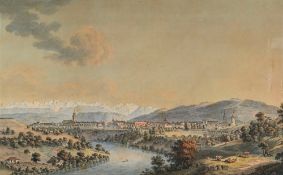 Johann Ludwig Aberli (1723-1786), "La ville de Berne du côté du Nord", eau-forte aquarellée, 23,5x35
