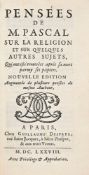 PASCAL (Blaise). Pensées de M. Pascal sur la religion, et sur quelques autres sujets... Paris, Guill