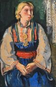Adrien Holy (1898-1979), Jeune norvégienne, huile sur papier marouflé sur toile, signée, 53,5x35 cm