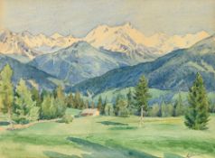 François Birbaum (1872-1947), Le Val d'Anniviers depuis Montana, 1920, aquarelle sur papier, signée