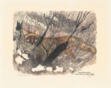 Robert Hainard (1906-1999), "Apparition de renard", 6 février 1987, bois gravé, signé, daté et situé