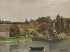 René Guinand (1892-1983), "Paysage à la Belotte", huile sur toile, signée, 60,5x81,5 cm Au verso: É
