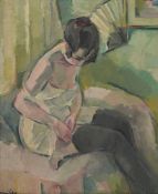 Henri Fehr (1890-1974), Femme mettant ses bas, huile sur toile, signée, 65,5x54 cm