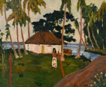 Georges Borgeaud (1914-1998), "Paysage de Tahiti", 1963, huile sur toile, signée et datée, monogramm