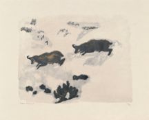 Robert Hainard (1906-1999), "Poursuite de chamois", 17 novembre 1970, bois gravé, signé, daté et sit