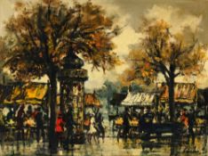 Sergio Cecchi (1921-1986), "Marché de Plainpalais", 1954, huile sur toile, signée, datée et titrée a