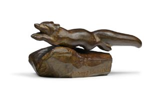 Robert Hainard (1906-1999), Renard bondissant, 1987, sculpture en bronze, signée et numérotée 7/25,