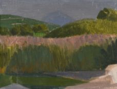 Albert Chavaz (1907-1990), Bord de rivière, 1962, huile sur toile marouflée sur panneau, signée et d
