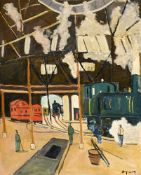 Georges Borgeaud (1914-1998), "Rotonde de la gare de Genève en 1957", 1992, huile sur toile, signée,
