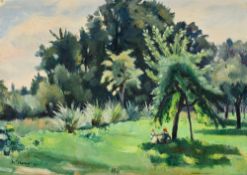 Charles Clément (1889-1972), Rencontre sur l'herbe, 1935, huile sur toile marouflée sur isorel, sign