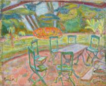 René Victor Auberjonois (1872-1957), Terrasse fleurie, huile sur toile, signée, 28x34 cm Proven