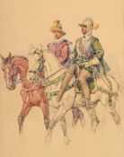 Edouard Elzingre (1880-1966), "Cavaliers compagnie 1602", aquarelle sur papier, signée, 36x28,5 cm (