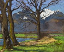 François Birbaum (1872-1947), Le Grammont depuis Yvorne, pastel sur papier, signé, 35x42,5 cm P