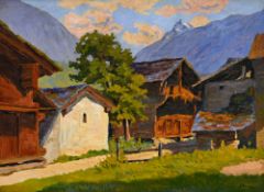 Edmond Bornand (1873-1953), Village de montagne, mayens et mazots, 1926, huile sur toile marouflée s
